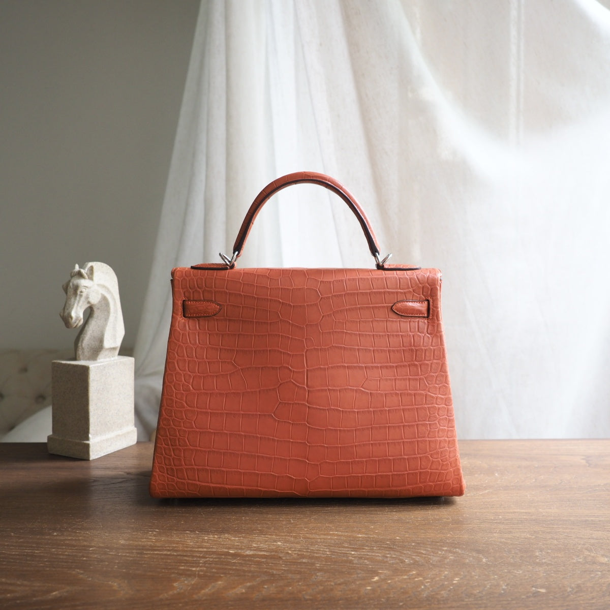 Hermes Kelly 32cm 9M/三文鱼色/Sanguine Crocodile leather Palladium hardware