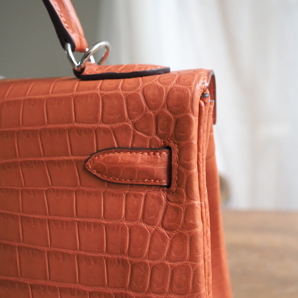 Hermes Kelly 32cm 9M/三文鱼色/Sanguine Crocodile leather Palladium hardware