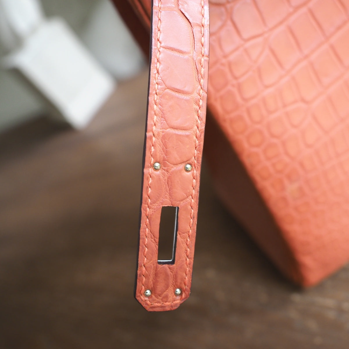 Hermes Kelly 32cm 9M/三文鱼色/Sanguine Crocodile leather Palladium hardware