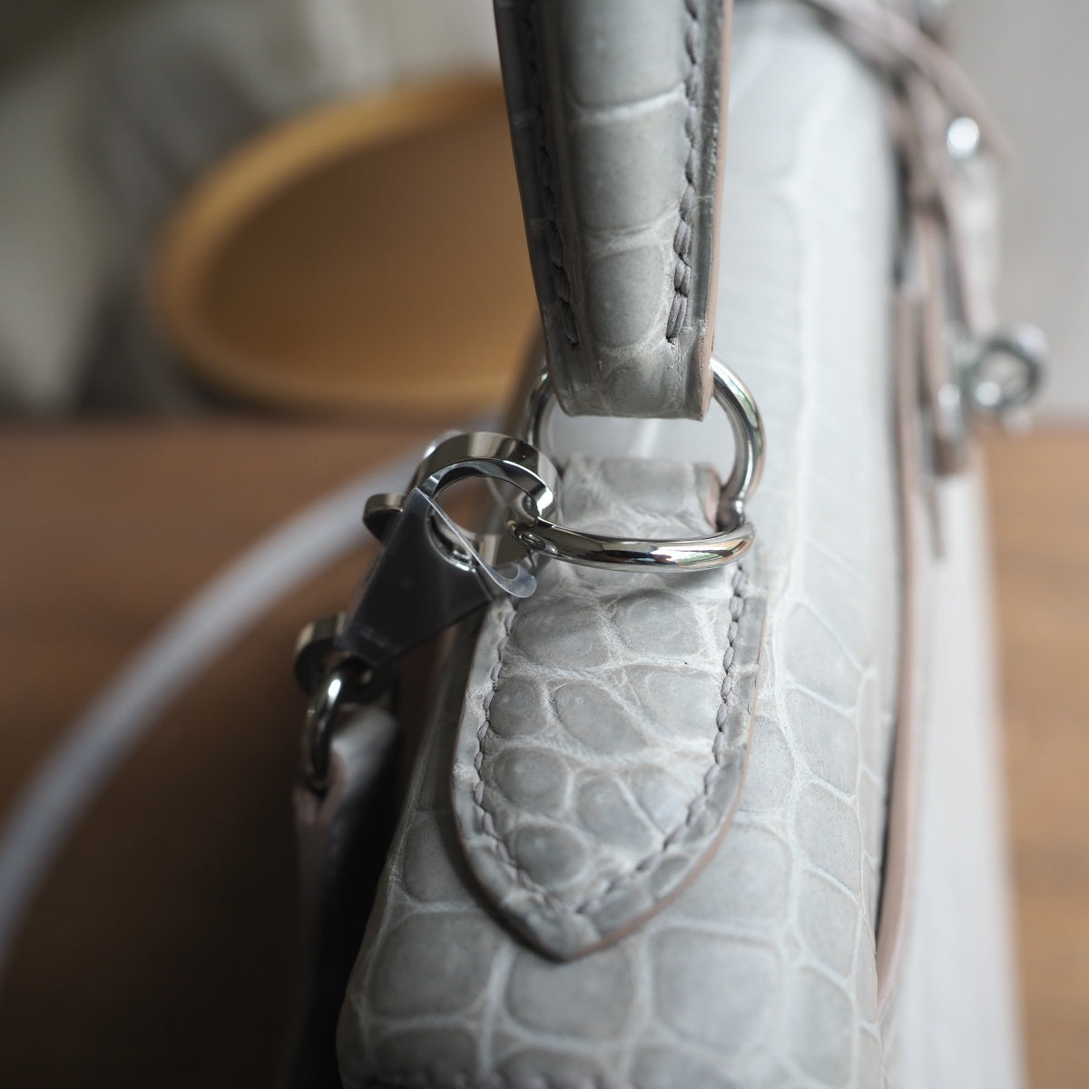 Hermes Kelly 28cm 8M/巴黎灰/Paris grey Crocodile leather Palladium hardware