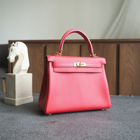 Hermes Kelly 25cm S5/番茄红/Rouge Tomato Togo leather Gold hardware