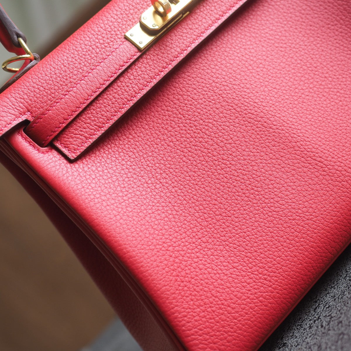 Hermes Kelly 25cm S5/番茄红/Rouge Tomato Togo leather Gold hardware