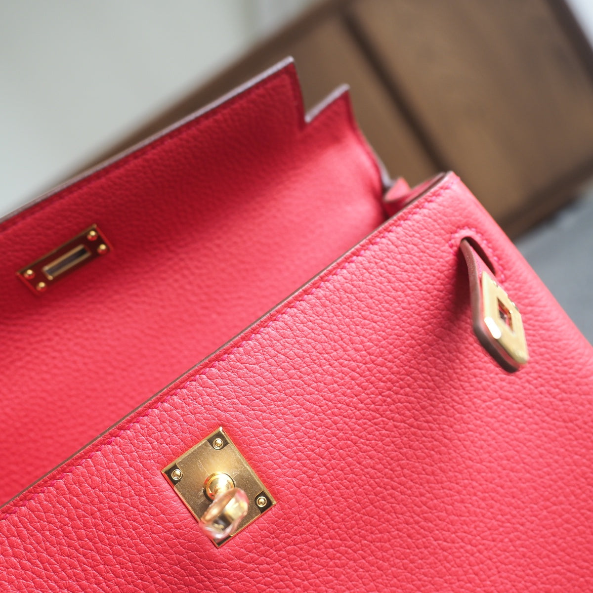 Hermes Kelly 25cm S5/番茄红/Rouge Tomato Togo leather Gold hardware