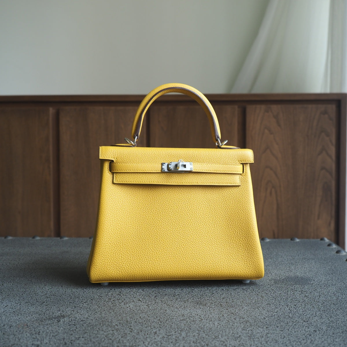 Hermes Kelly 25cm 9D/琥珀黄/Amber Tomato Togo leather Palladium hardware