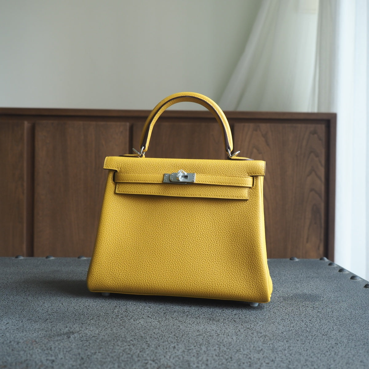 Hermes Kelly 25cm 9D/琥珀黄/Amber Tomato Togo leather Palladium hardware
