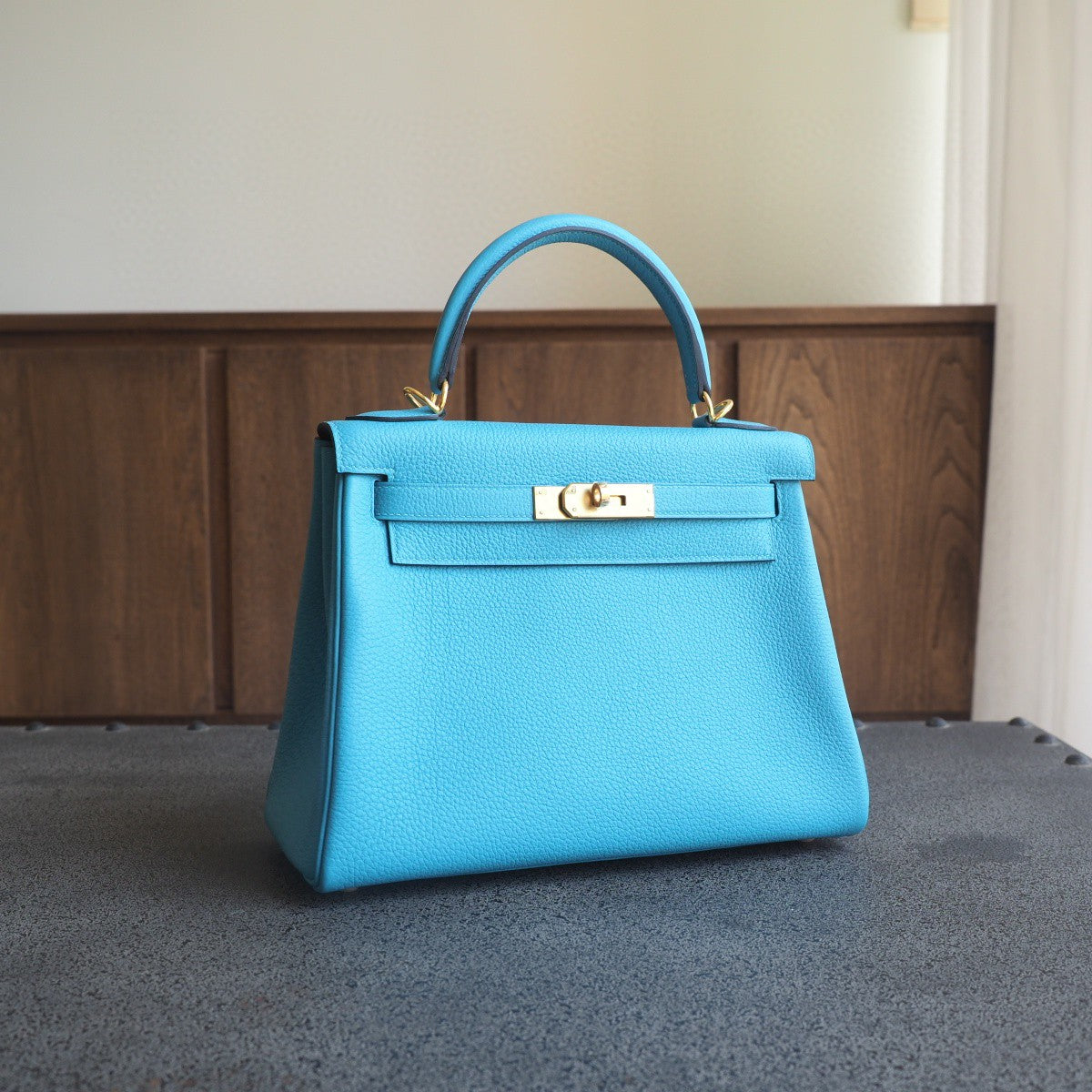 Hermes Kelly 28cm 7B/松石蓝/Turquoise blue Togo leather Gold hardware