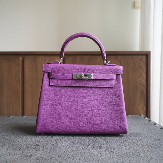 Hermes Kelly 28cm P9/海葵紫/Anemone Togo leather Palladium hardware