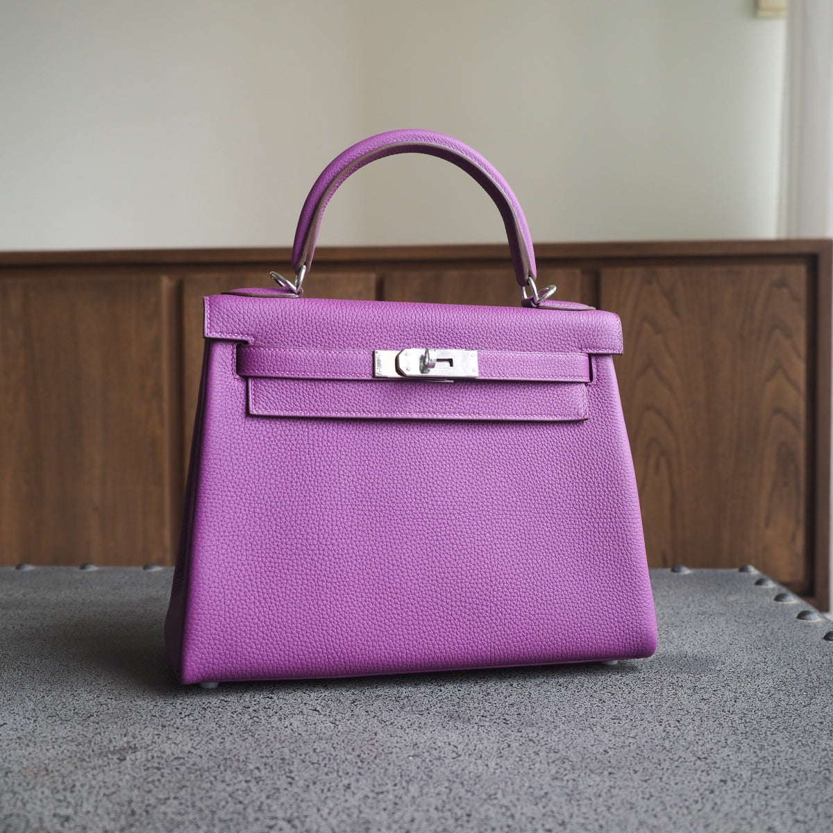 Hermes Kelly 28cm P9/海葵紫/Anemone Togo leather Palladium hardware