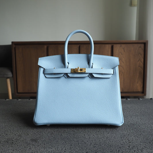 Hermes Birkin 25cm 10/雾蓝色/Blue brume Togo leather Gold hardware