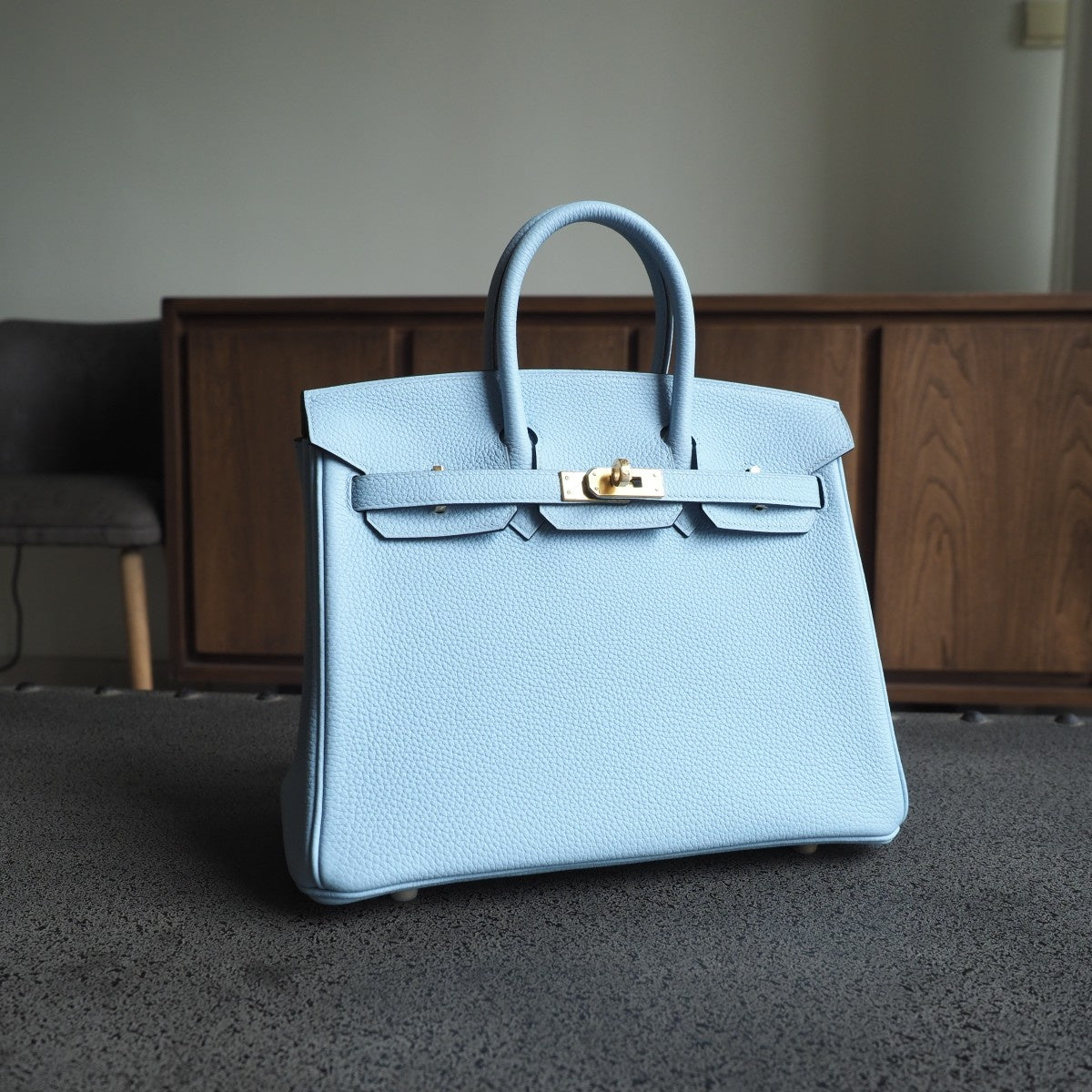 Hermes Birkin 25cm 10/雾蓝色/Blue brume Togo leather Gold hardware