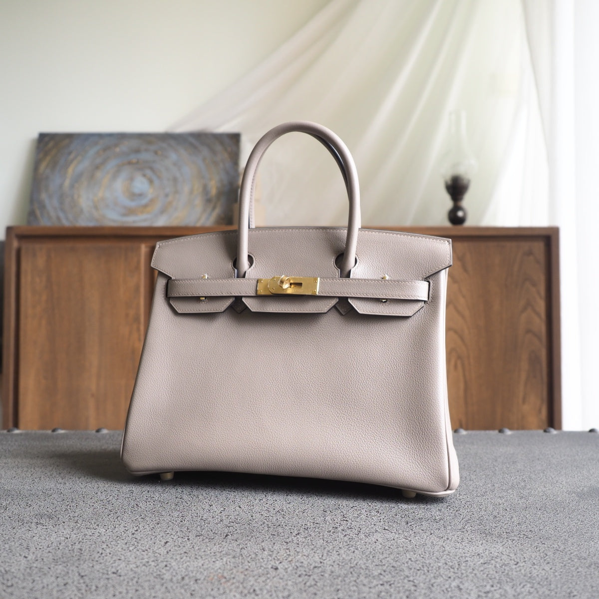 Hermes Birkin 30cm M8/沥青灰/Gris AsPhalte Evercolor leather Gold hardware