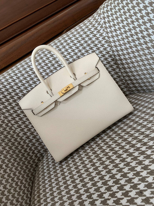 Hermes Sellier Birkin 25cm 12/奶油白/Nata Epsom leather Gold hardware