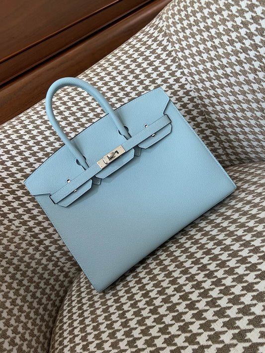 Hermes Sellier Birkin 25cm 10/雾蓝色/Blue brume Epsom leather Palladium hardware