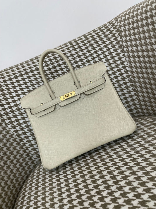 Hermes Birkin 25cm 10/奶昔白/Craier Togo leather Gold hardware