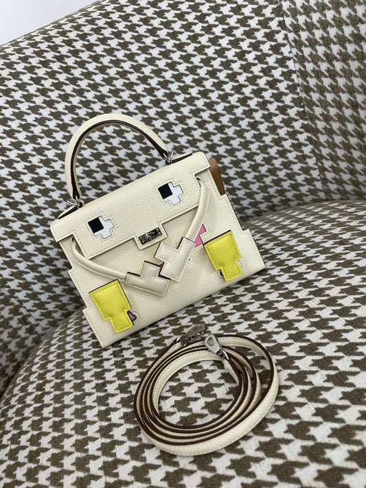 Hermes Kelly Doll 20cm 10/奶昔白/Craier Epsom leather Palladium hardware