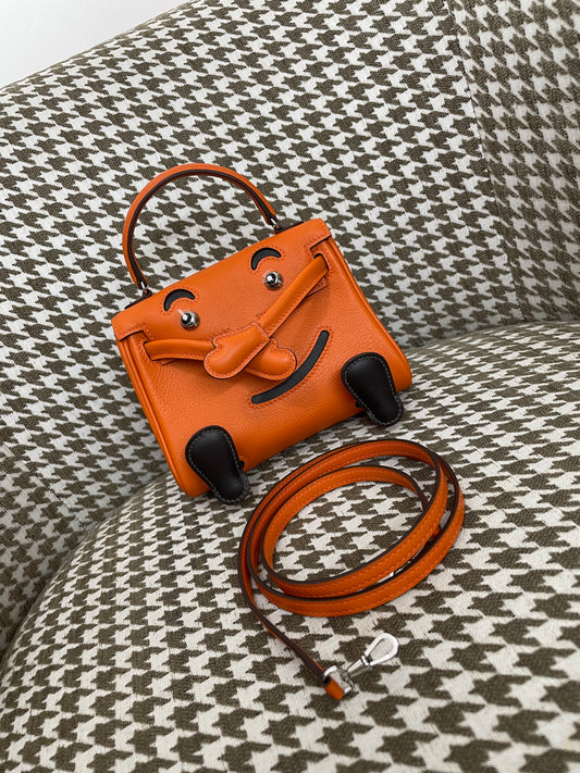 Hermes Kelly Doll 20cm 93/橙色/Orange Swift leather Palladium hardware
