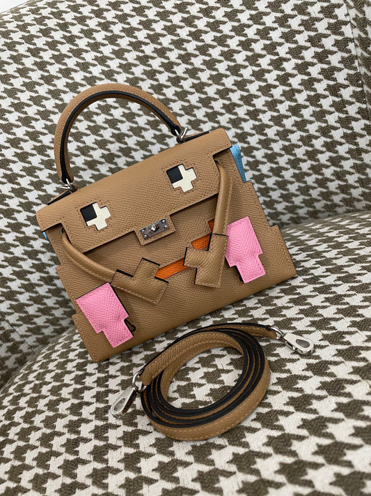 Hermes Kelly Doll 20cm 0M/奶茶色/Chai Epsom leather Palladium hardware
