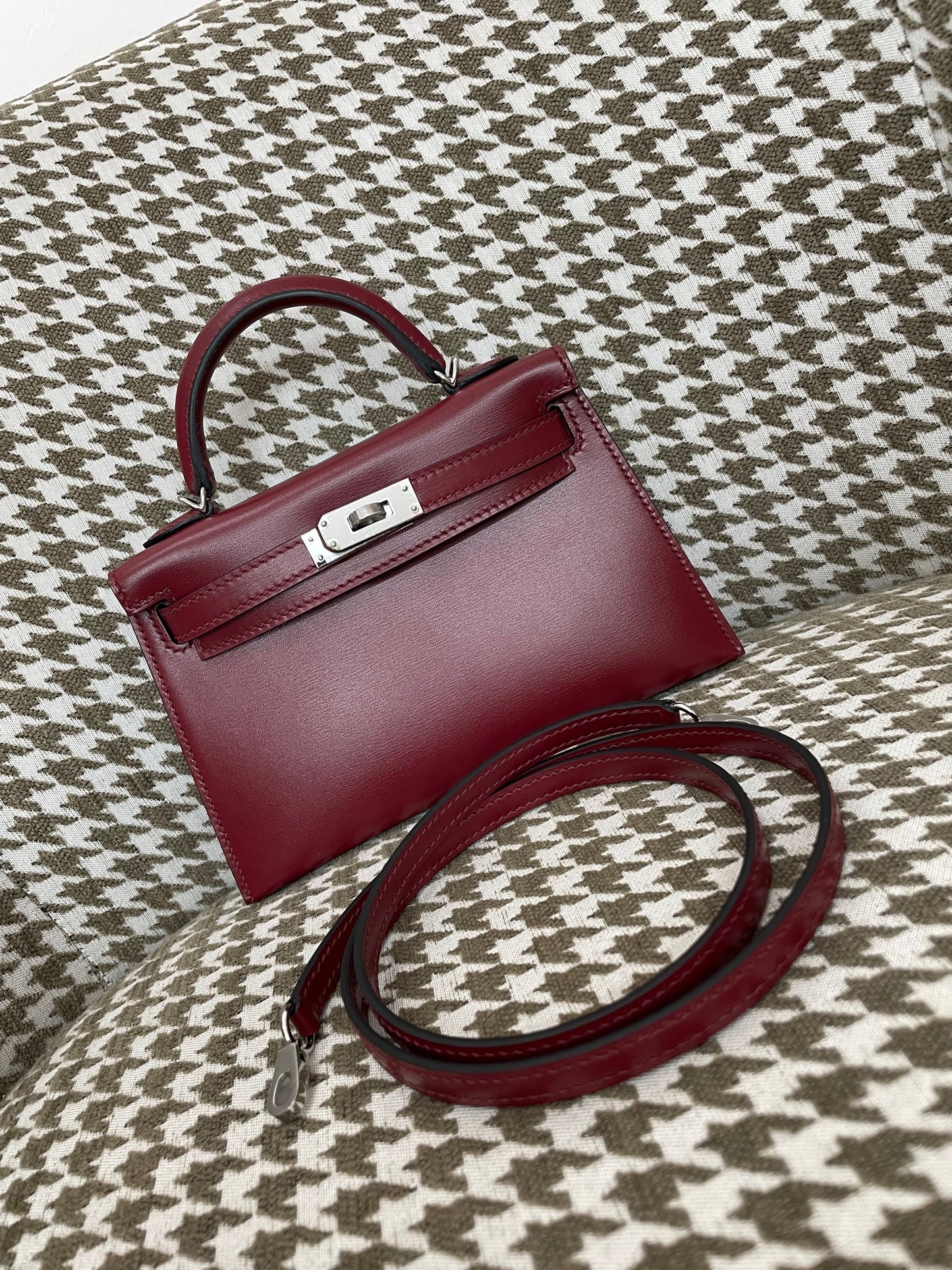 Hermes Mini Kelly 19cm 55/爱马仕红/Rouge H Box leather Palladium hardware