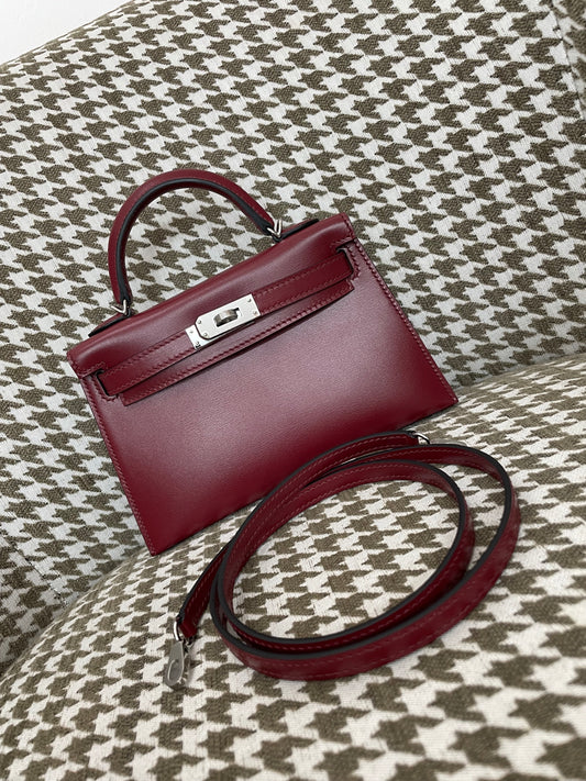 Hermes Mini Kelly 19cm 55/爱马仕红/Rouge H Box leather Palladium hardware