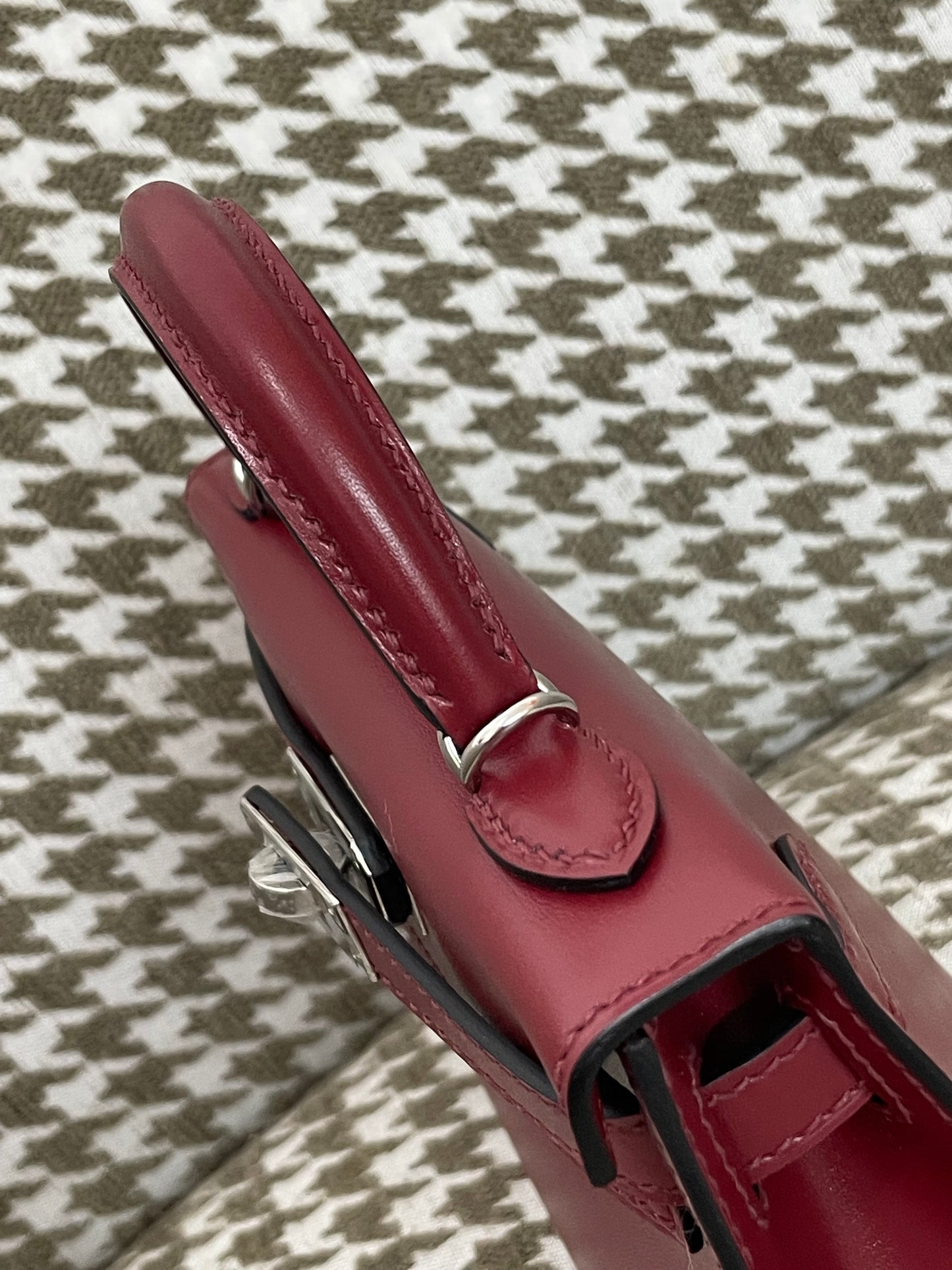 Hermes Mini Kelly 19cm 55/爱马仕红/Rouge H Box leather Palladium hardware