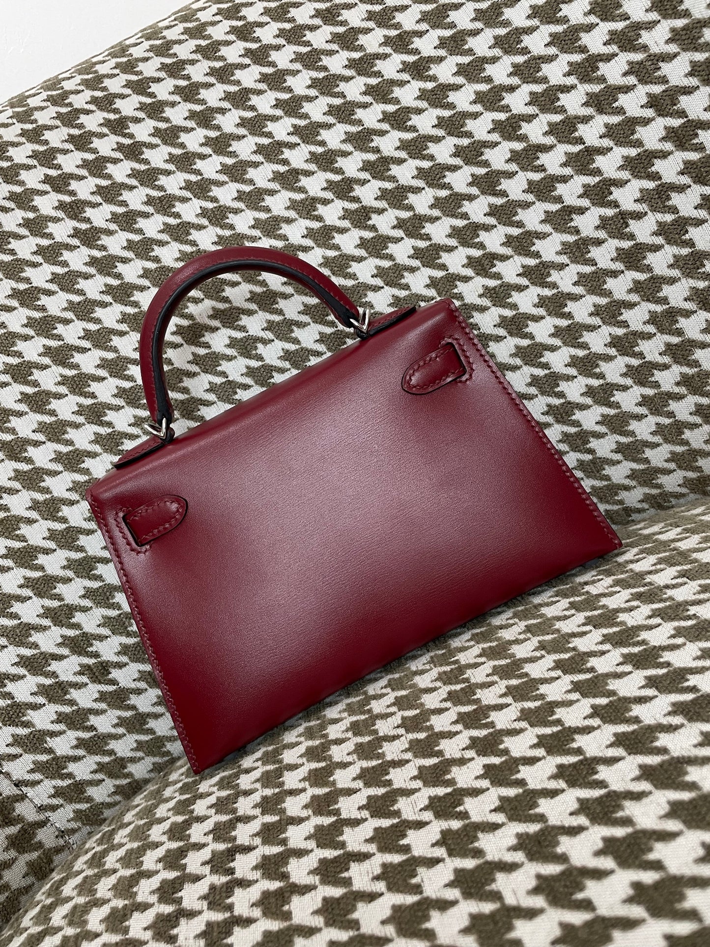 Hermes Mini Kelly 19cm 55/爱马仕红/Rouge H Box leather Palladium hardware