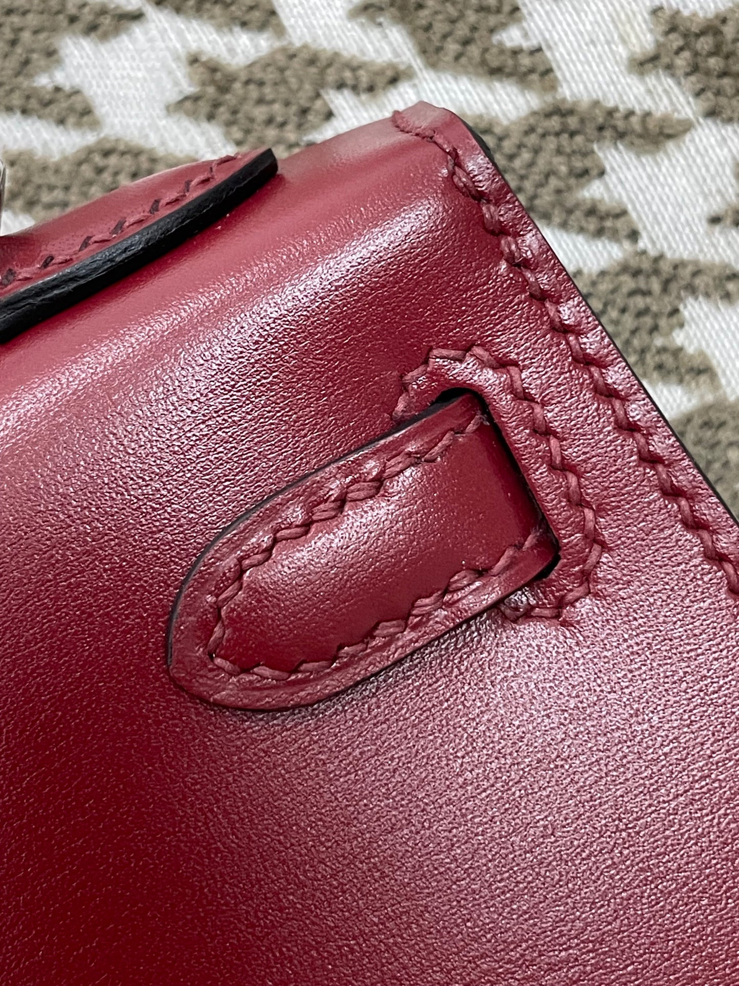 Hermes Mini Kelly 19cm 55/爱马仕红/Rouge H Box leather Palladium hardware