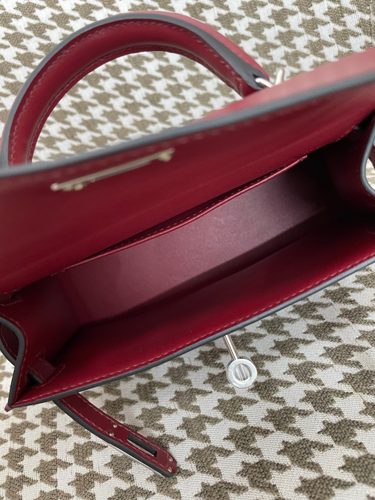 Hermes Mini Kelly 19cm 55/爱马仕红/Rouge H Box leather Palladium hardware