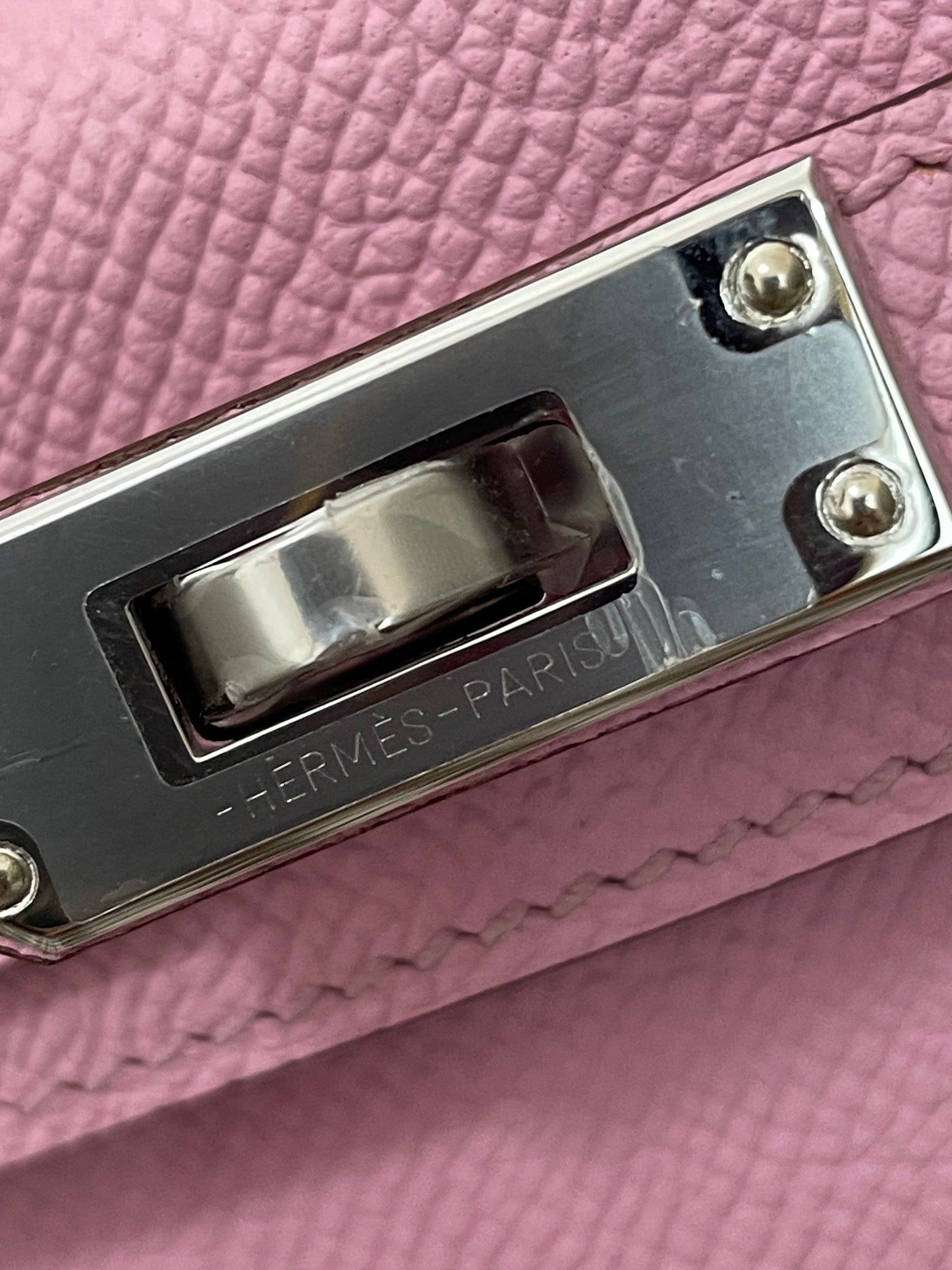 Hermes Mini Kelly 19cm X9/锦葵紫/Mauve Sylvestre Epsom leather Palladium hardware