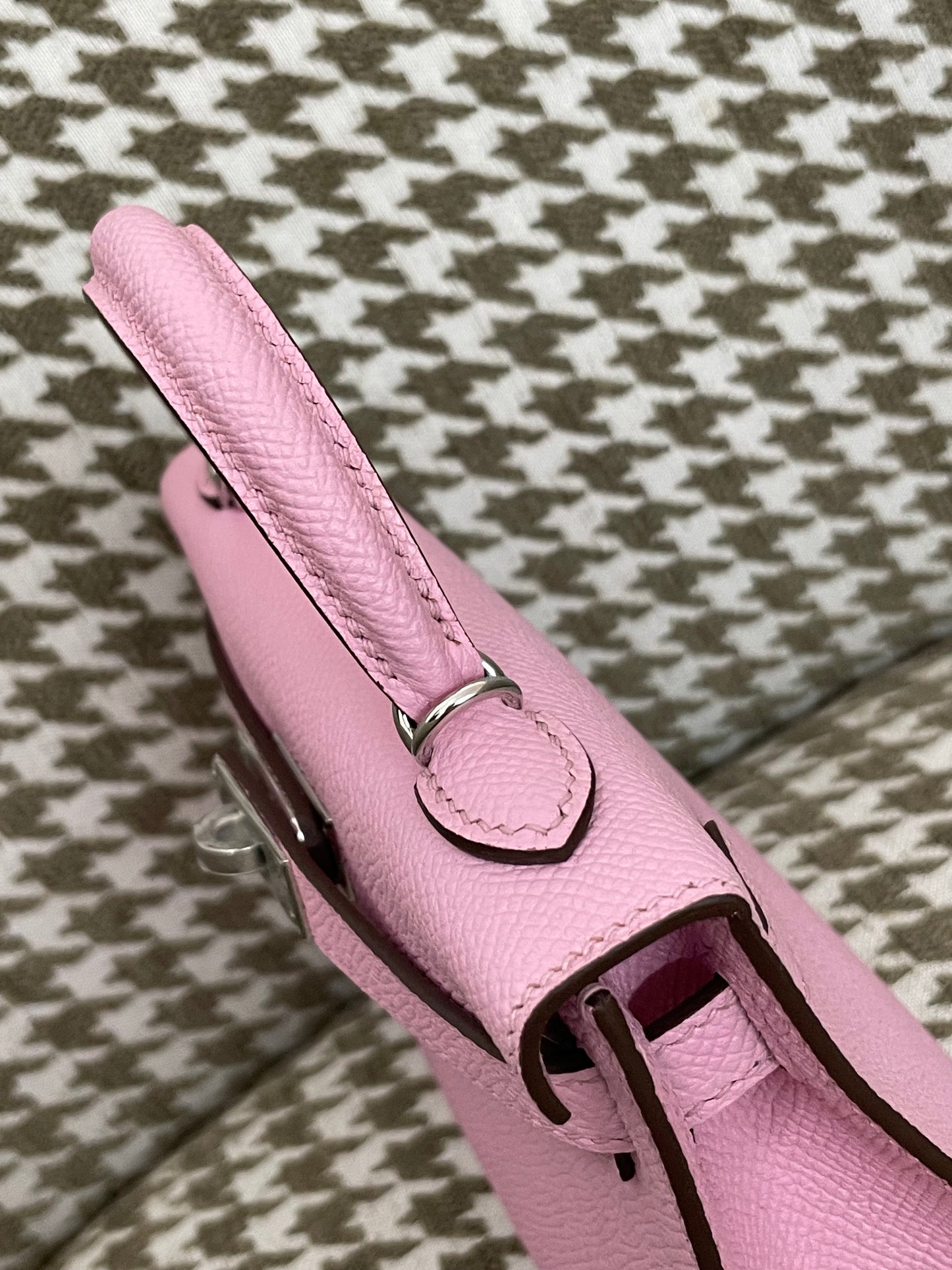 Hermes Mini Kelly 19cm X9/锦葵紫/Mauve Sylvestre Epsom leather Palladium hardware