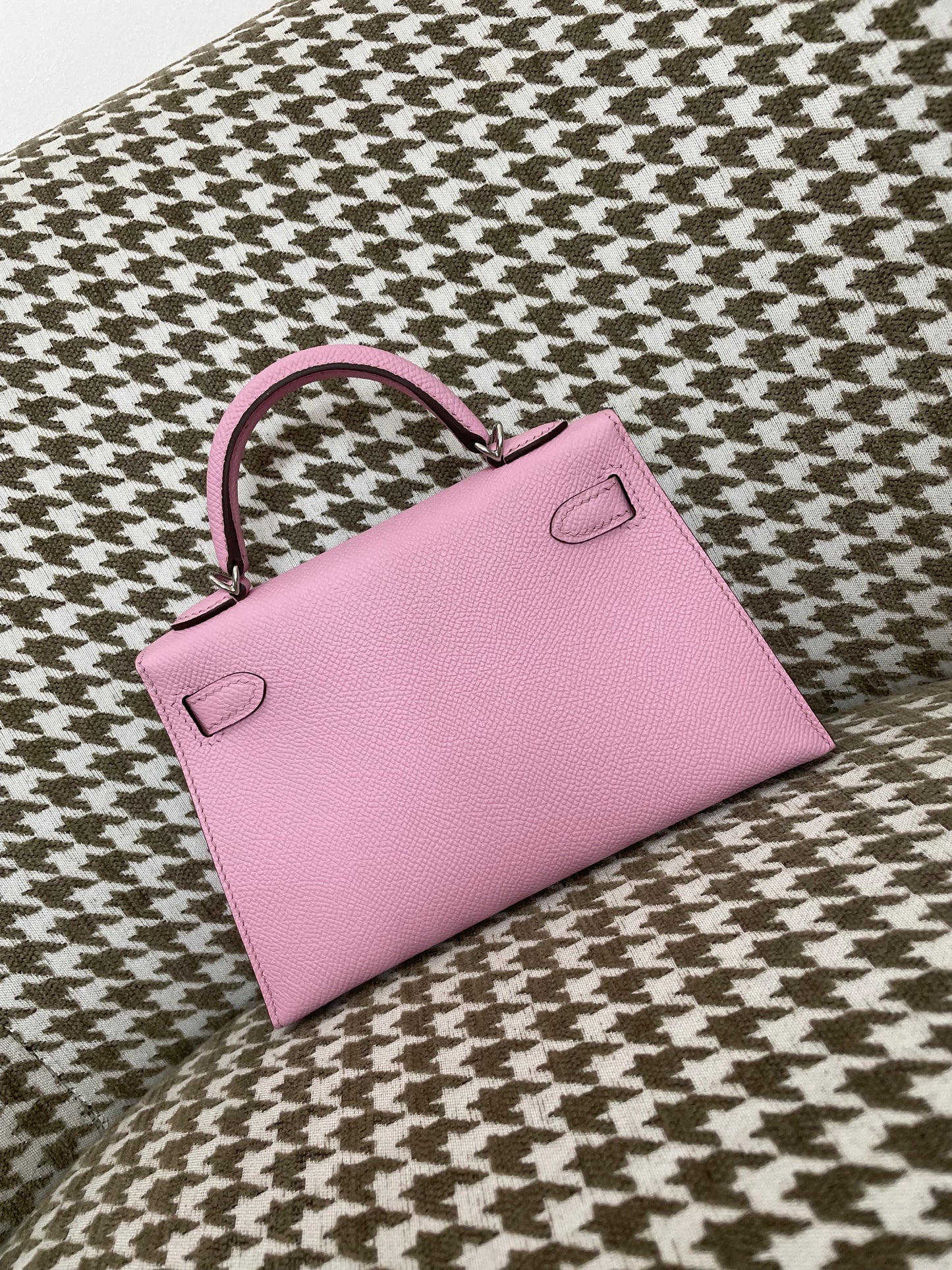 Hermes Mini Kelly 19cm X9/锦葵紫/Mauve Sylvestre Epsom leather Palladium hardware