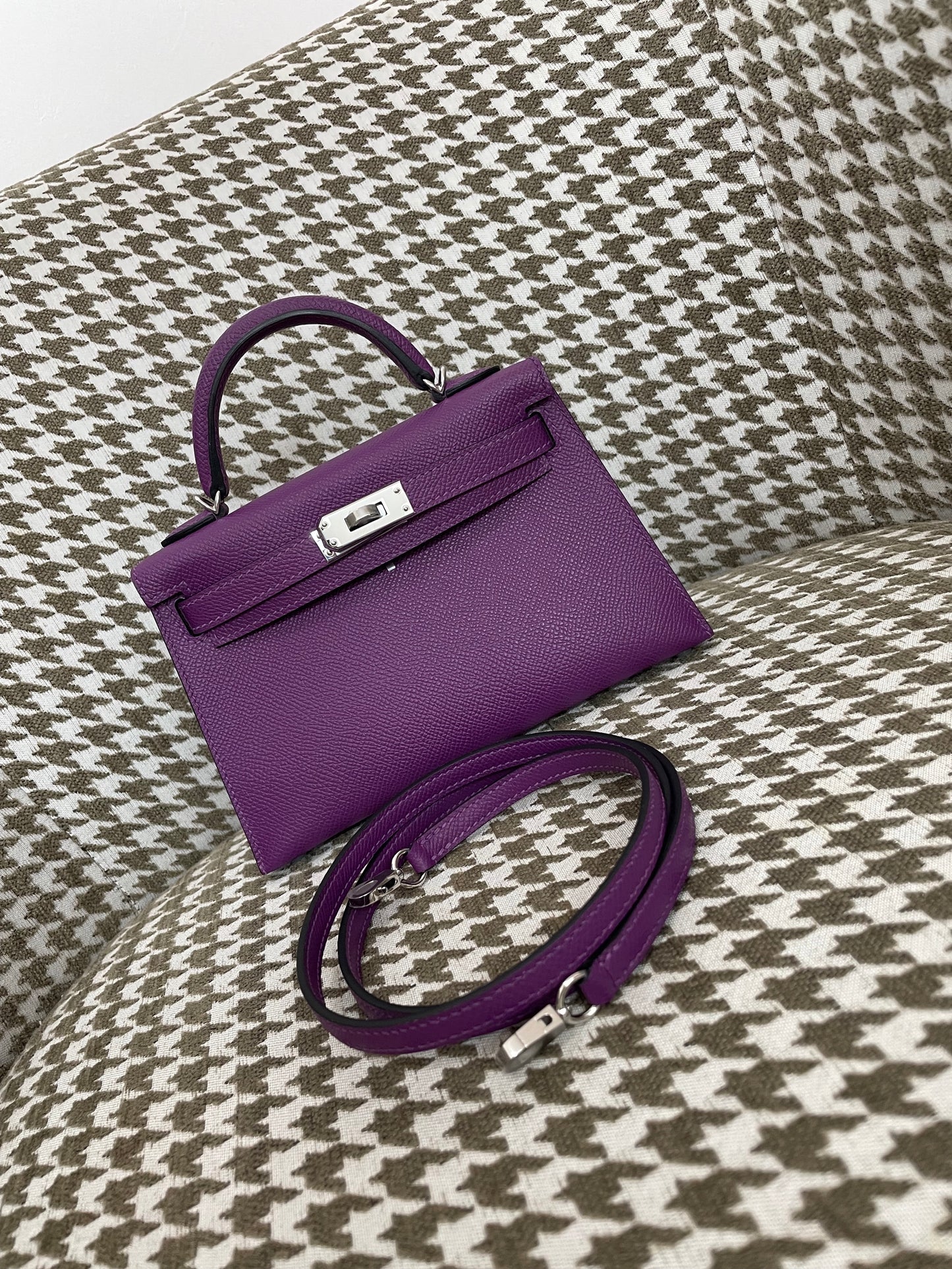 Hermes Mini Kelly 19cm P9/海葵紫/Anemone Epsom leather Palladium hardware