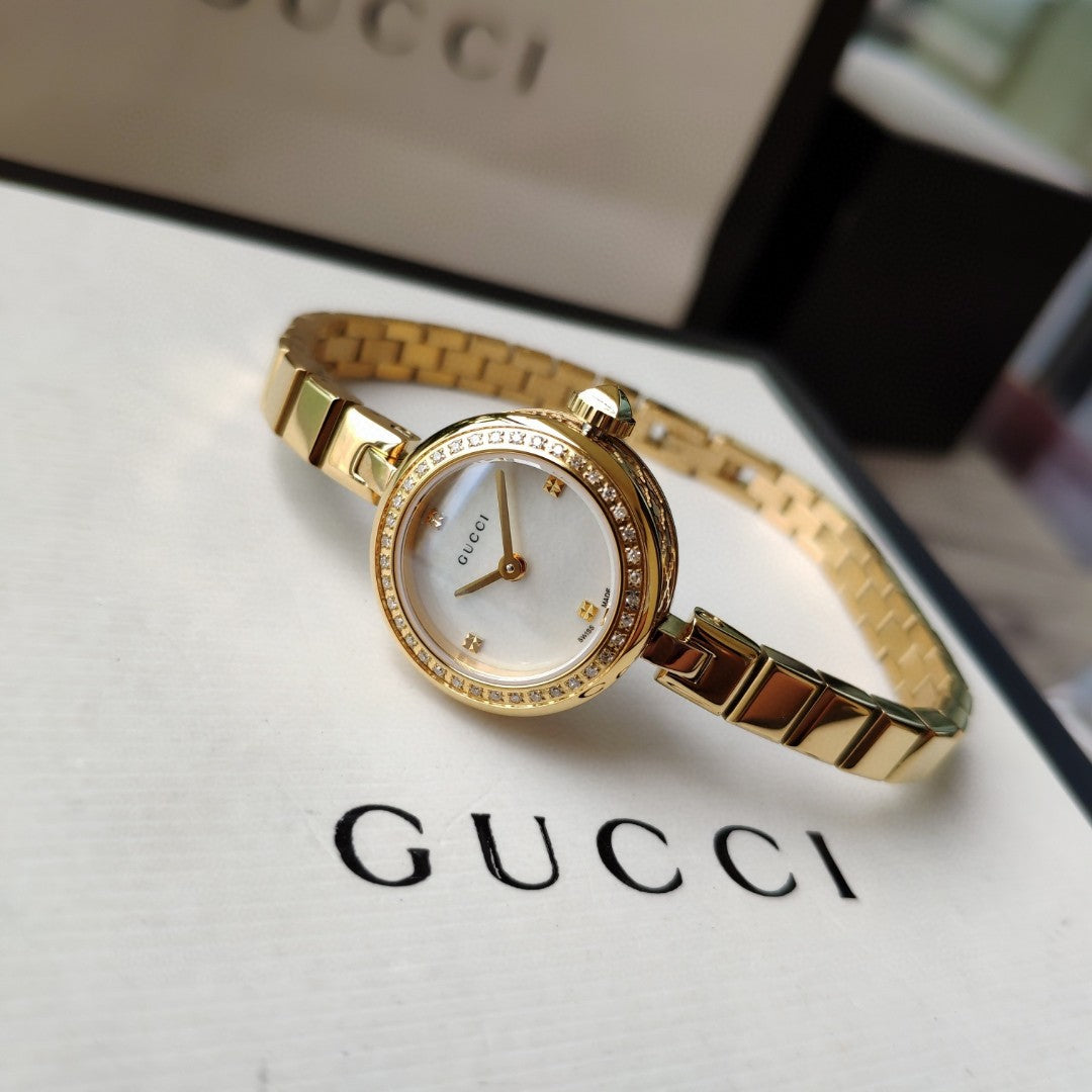 Gucci watch 真钻石英女表，原装瑞士机芯，蓝宝石玻璃，表径22mm，316L精钢表带