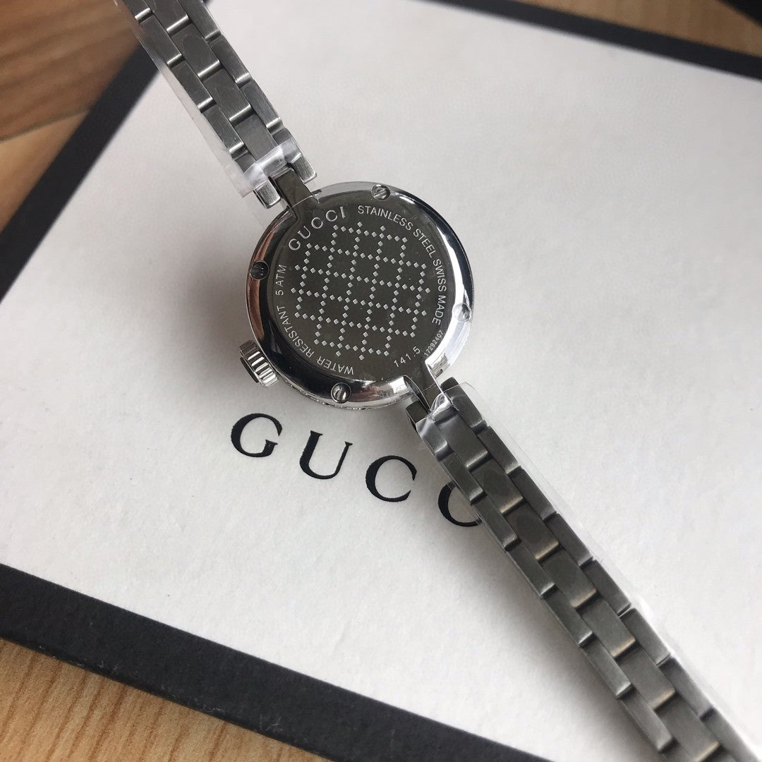 Gucci watch 真钻石英女表，原装瑞士机芯，蓝宝石玻璃，表径22mm，316L精钢表带银白色