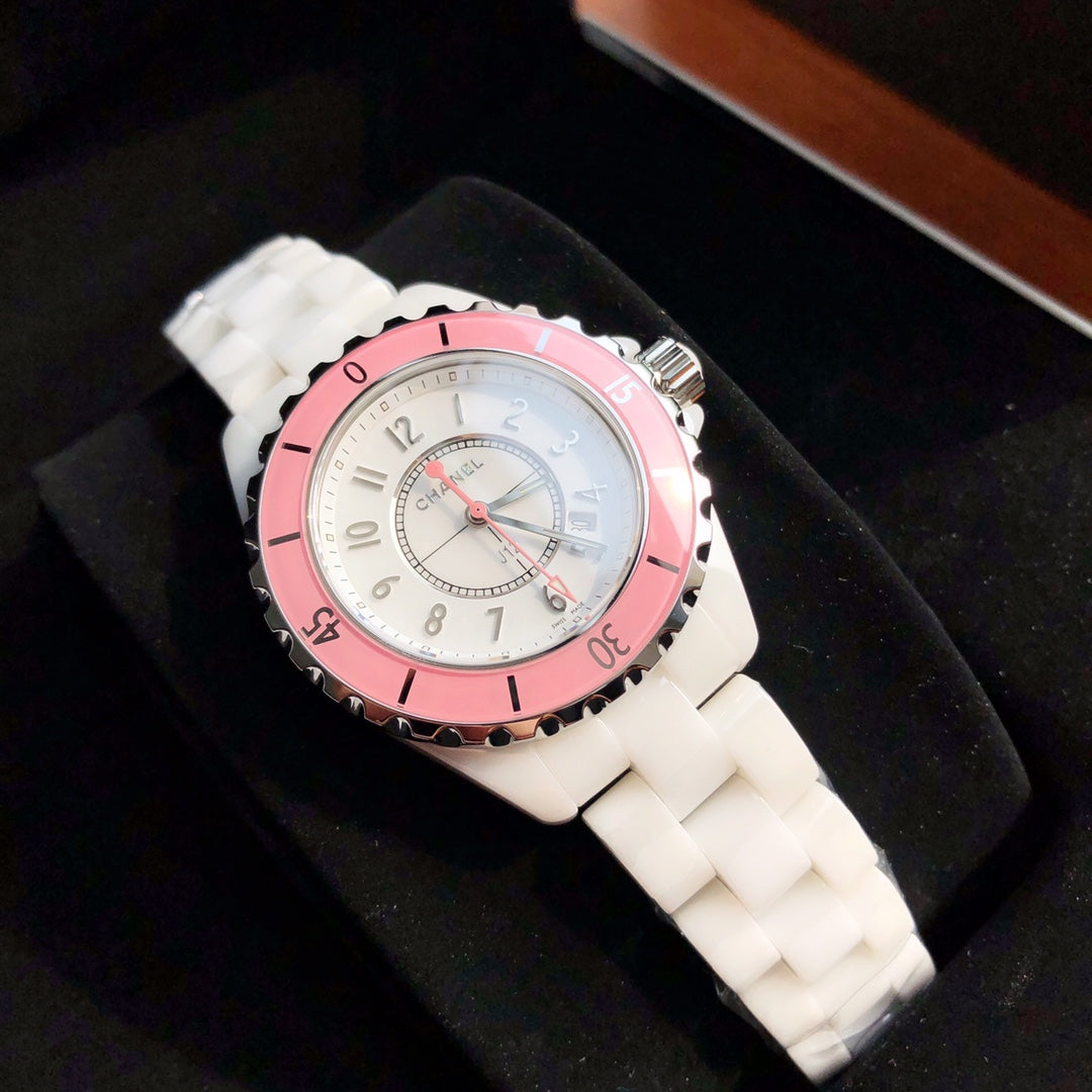 Chanel watch J12系列33mm钢盖女款腕表 数字粉色表圈