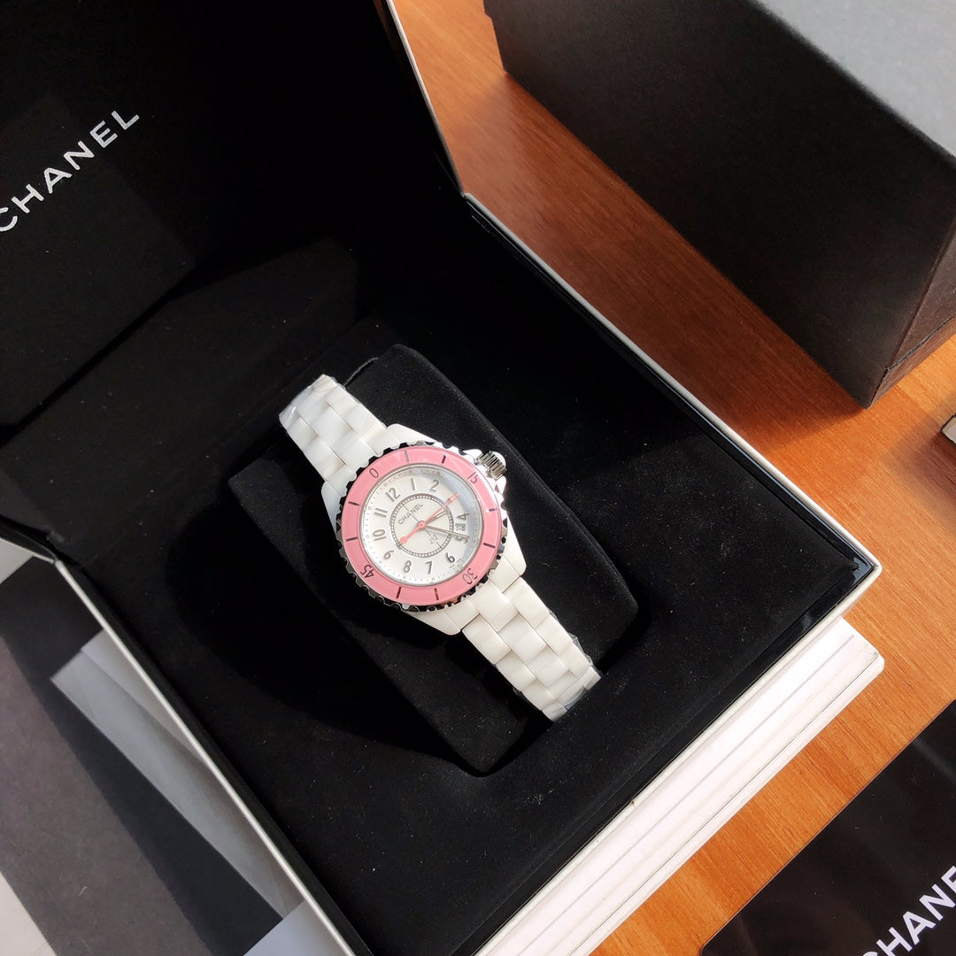Chanel watch J12系列33mm钢盖女款腕表 数字粉色表圈