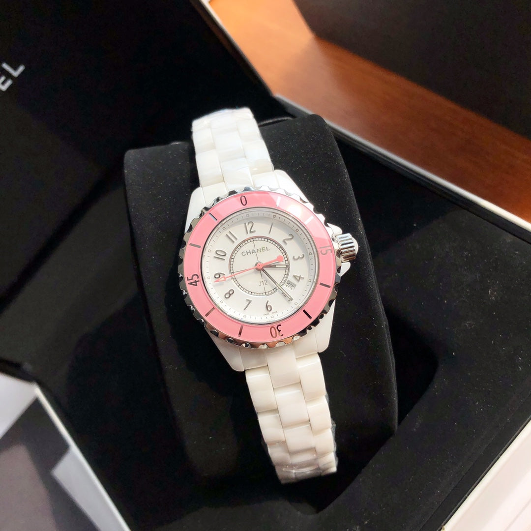 Chanel watch J12系列33mm钢盖女款腕表 数字粉色表圈