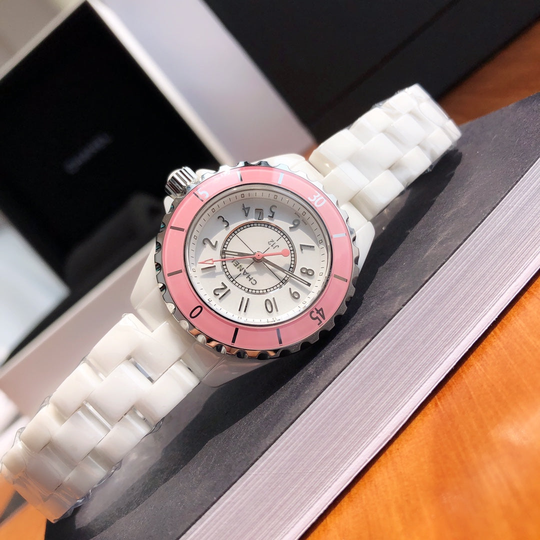 Chanel watch J12系列33mm钢盖女款腕表 数字粉色表圈