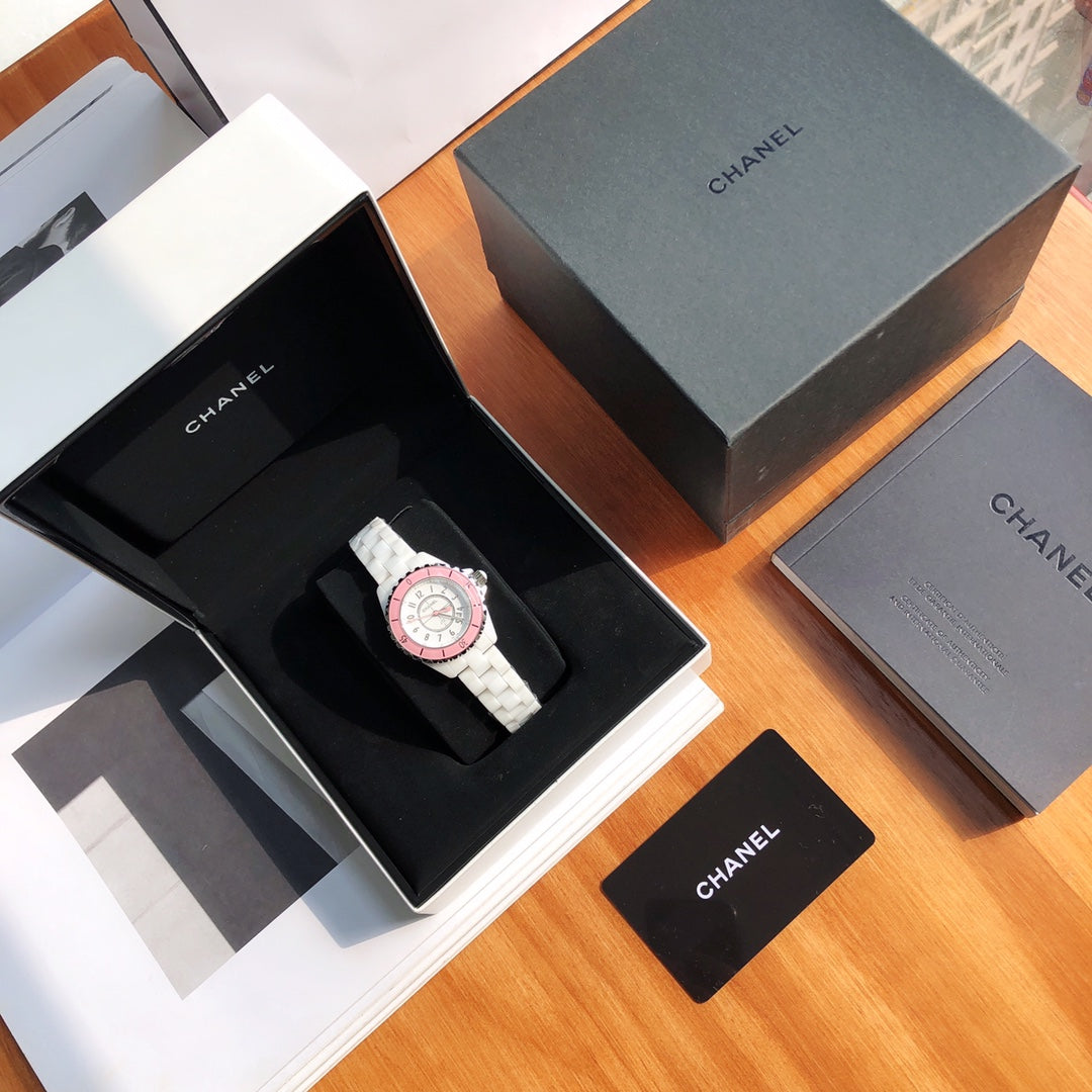 Chanel watch J12系列33mm钢盖女款腕表 数字粉色表圈