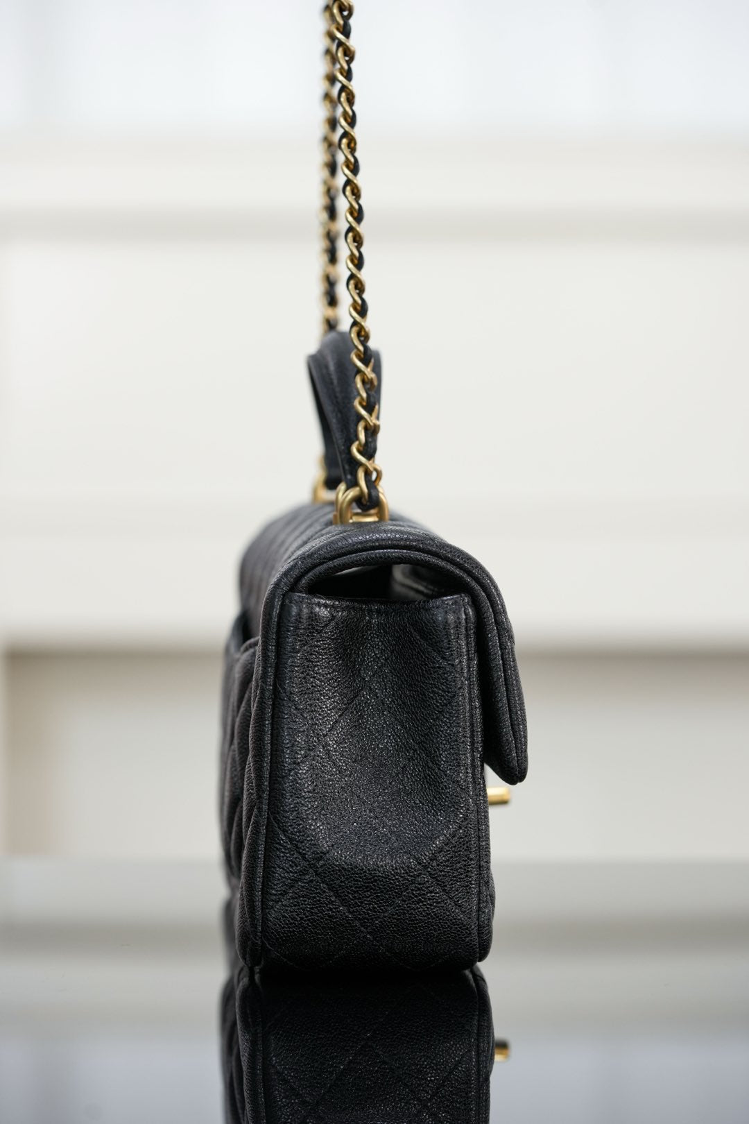 Chanel 2021𝗦𝘀手柄CF Mini 水洗胎牛黑金