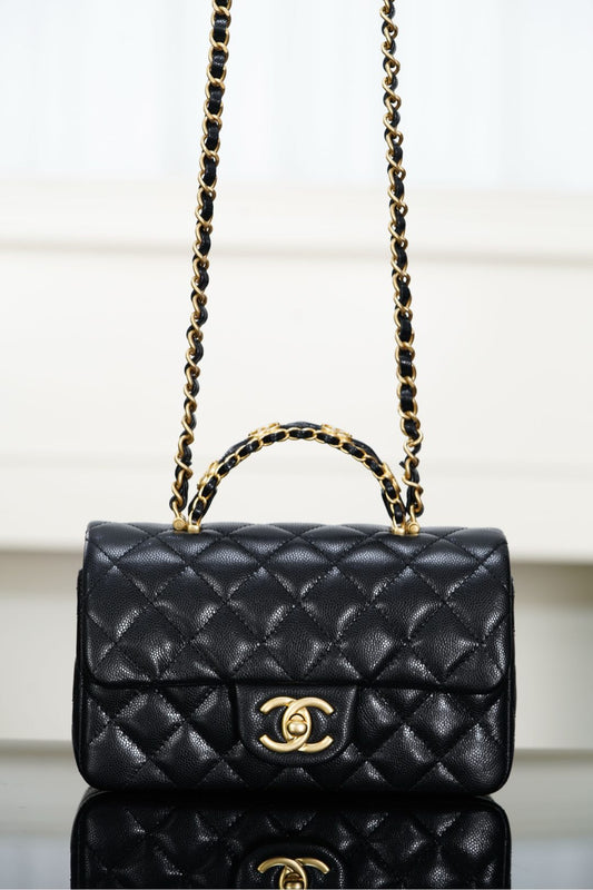 Chanel 𝟐𝟓𝐁 双𝐂手柄 𝐂𝐅大𝐦𝐢𝐧𝐢 黑色