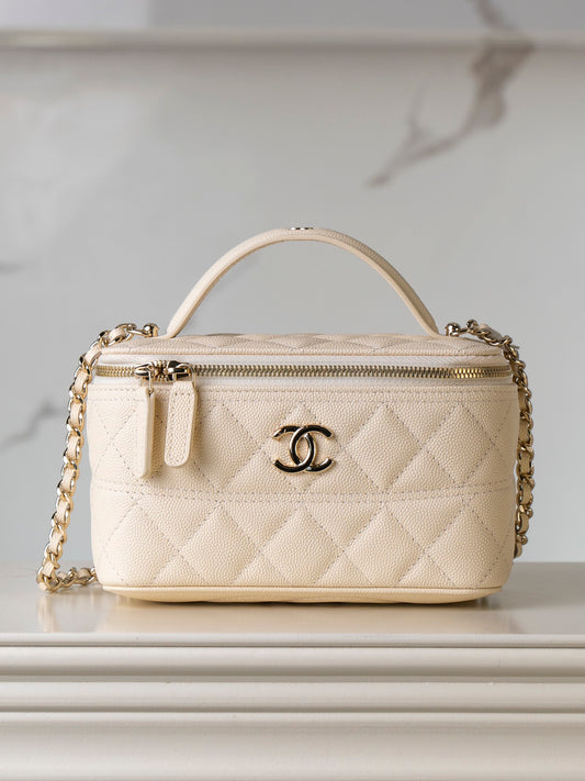 Chanel 𝟐𝟓𝐜 新款 手柄盒子包 荔枝牛 米白