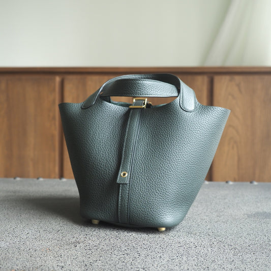 Hermes Picotin 18cm 6O/松柏绿/Vert cypres Clemence leather Gold hardware