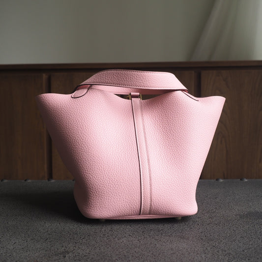 Hermes Picotin 22cm 3Q/樱花粉/Rose Sakura Clemence leather Gold hardware