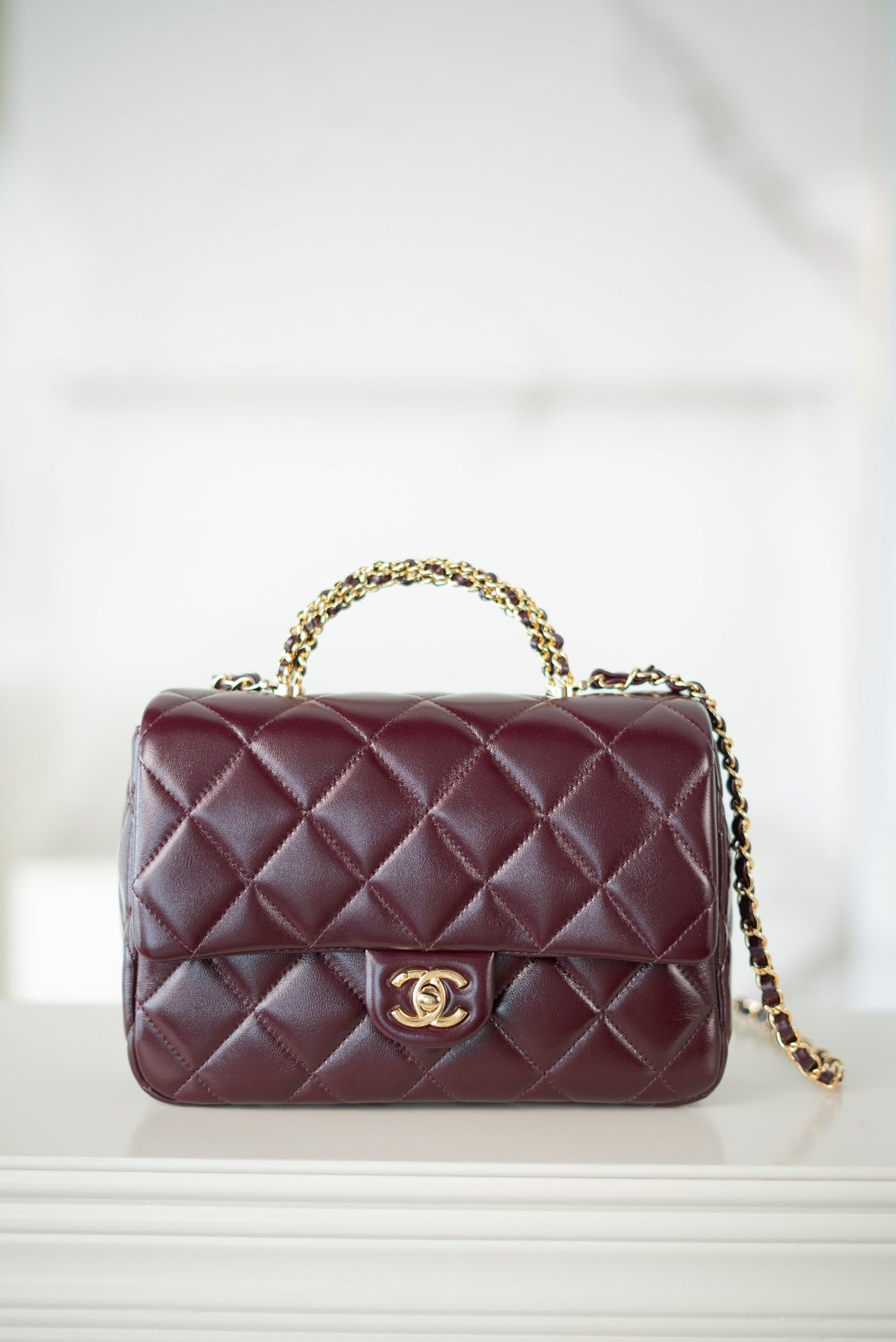 CHANEL 𝟐𝟒𝐛 Flap  新型粗链手柄  酒红 大号