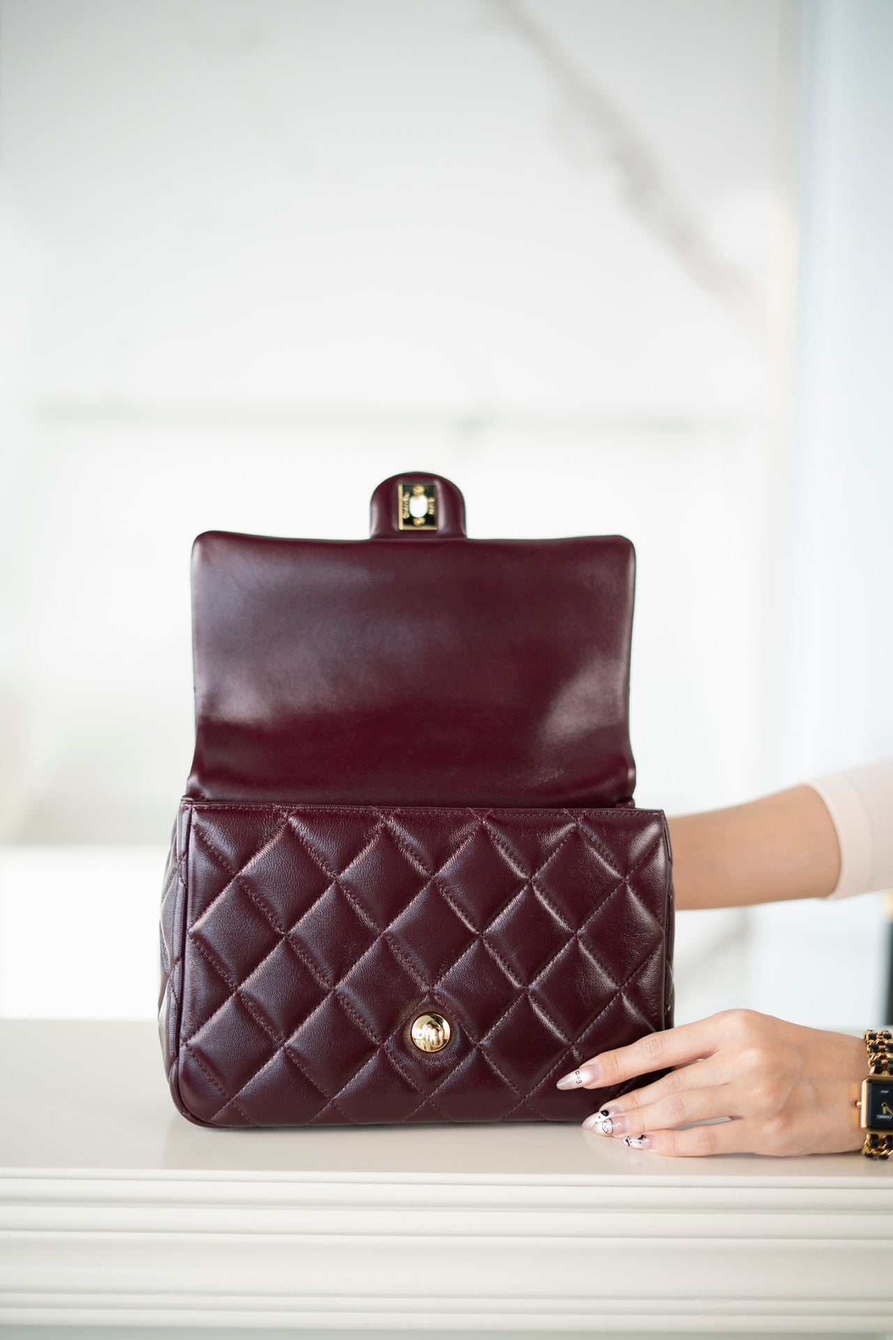 CHANEL 𝟐𝟒𝐛 Flap  新型粗链手柄  酒红 大号