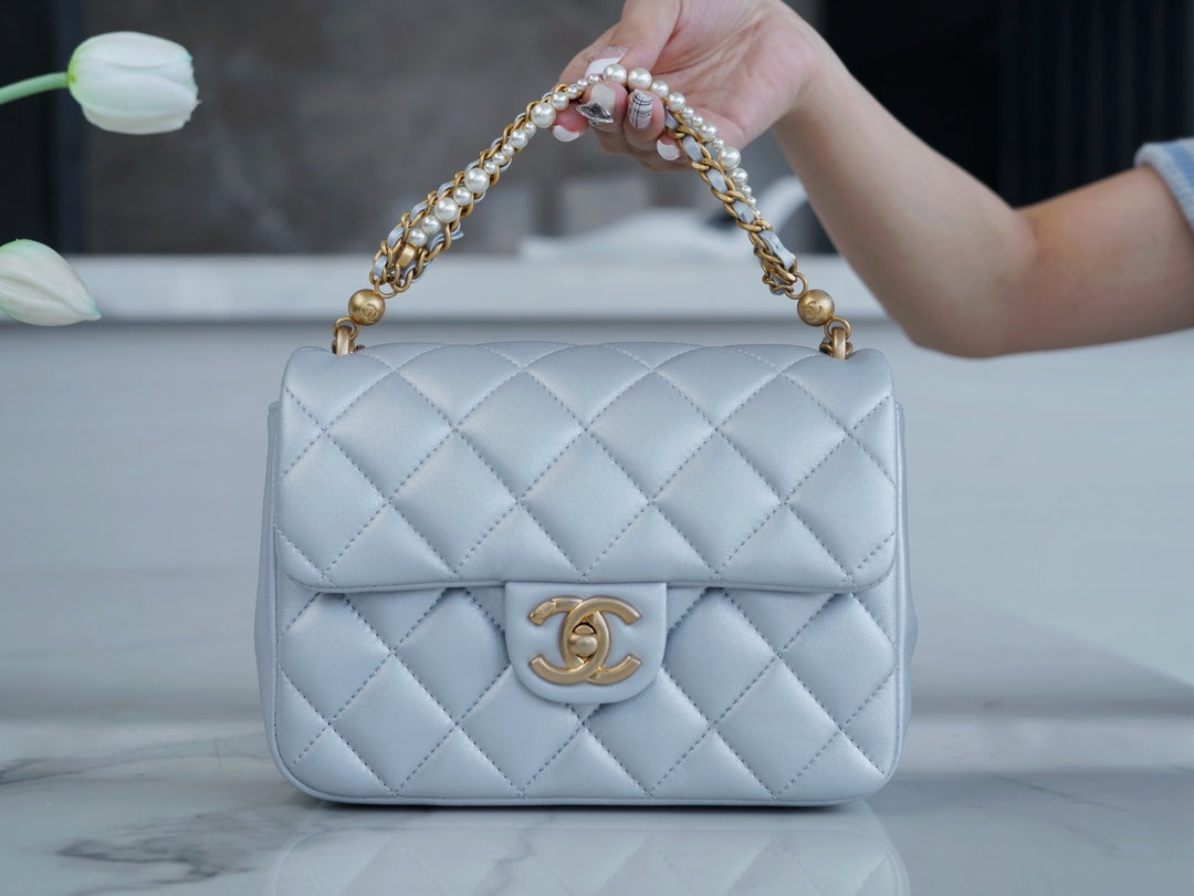 CHANEL 𝟐𝟒𝐩  珍珠链 方胖子大号 珠光蓝