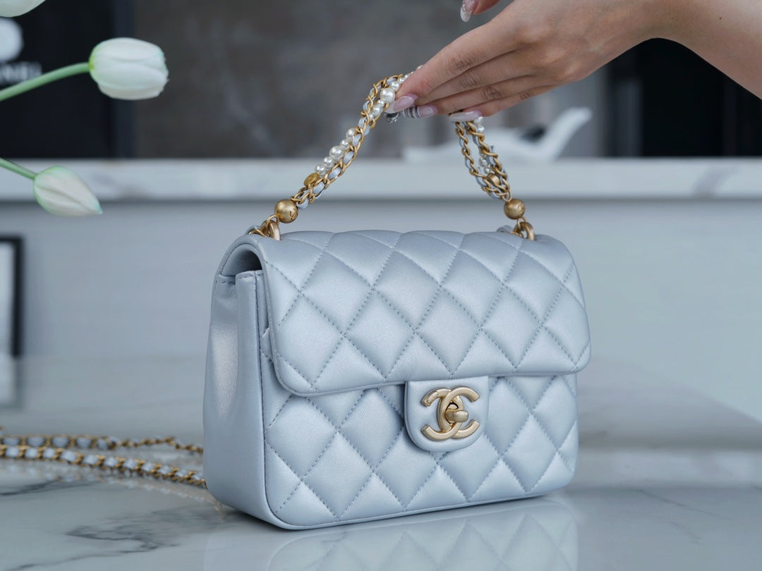 CHANEL 𝟐𝟒𝐩  珍珠链 方胖子大号 珠光蓝