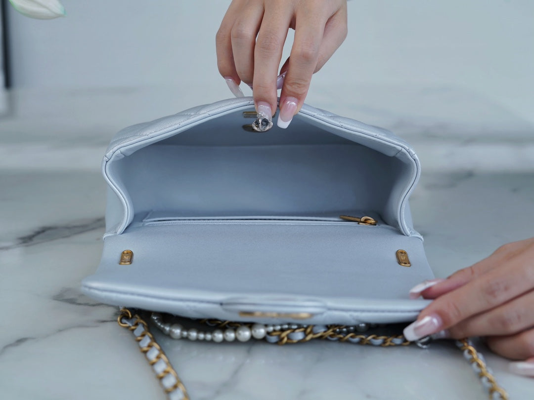 CHANEL 𝟐𝟒𝐩  珍珠链 方胖子大号 珠光蓝