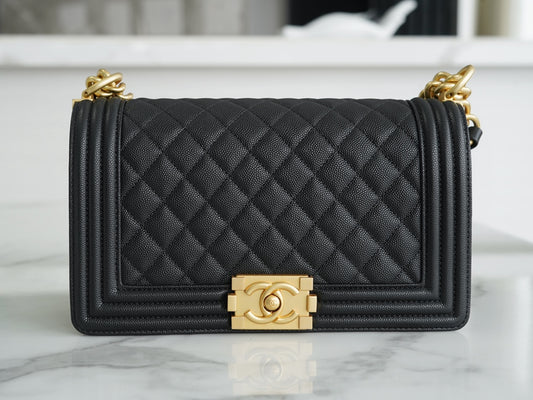 CHANEL 𝗟𝗲𝗯𝗼𝘆 正品皮小球纹 黑金中号