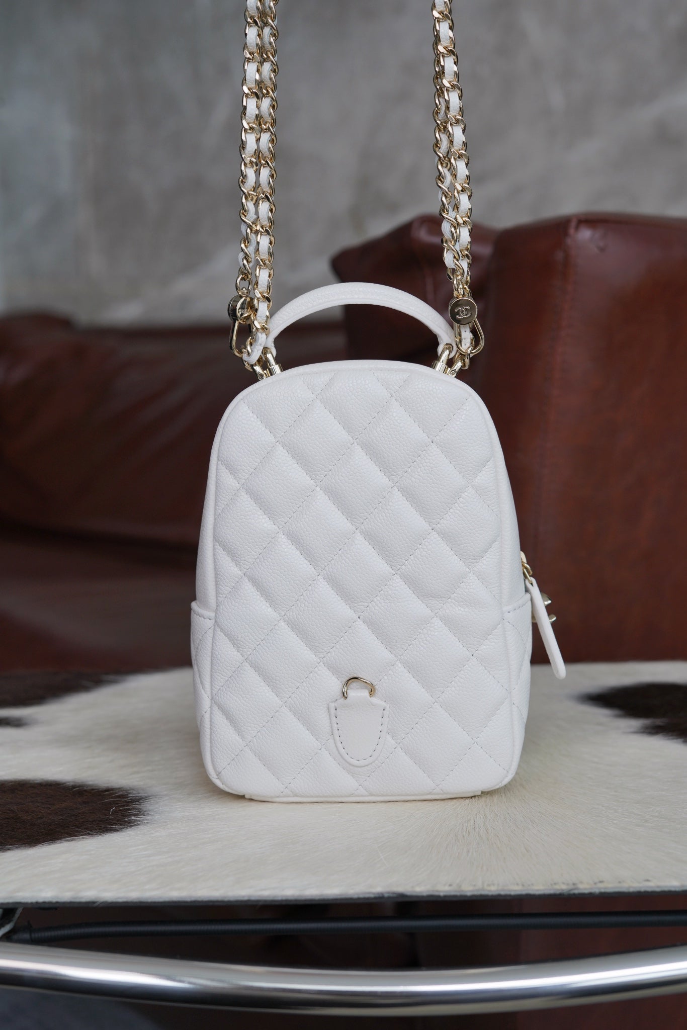 CHANEL 24C mini双肩背包 白色 正品皮